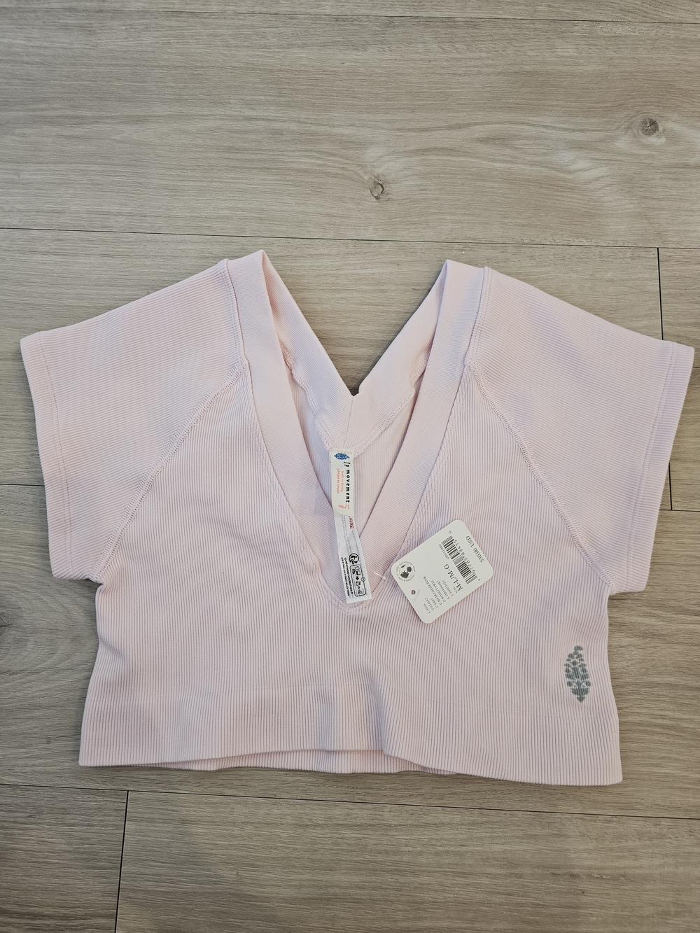 Free People Pink Ribbed V-Neck Crop Top
